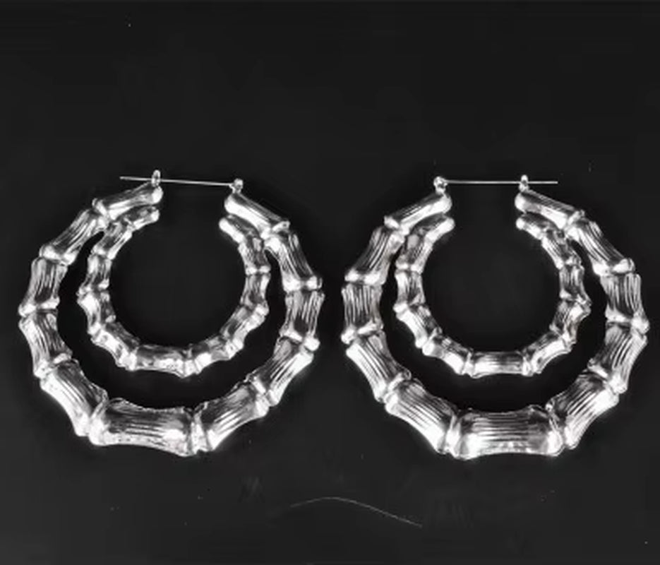 Punk Gold Sliver Color Bamboo Hoop Earrings for Women Geometric Big round Circle Bamboo Earings Bijoux Hip Hop Party Jewelry