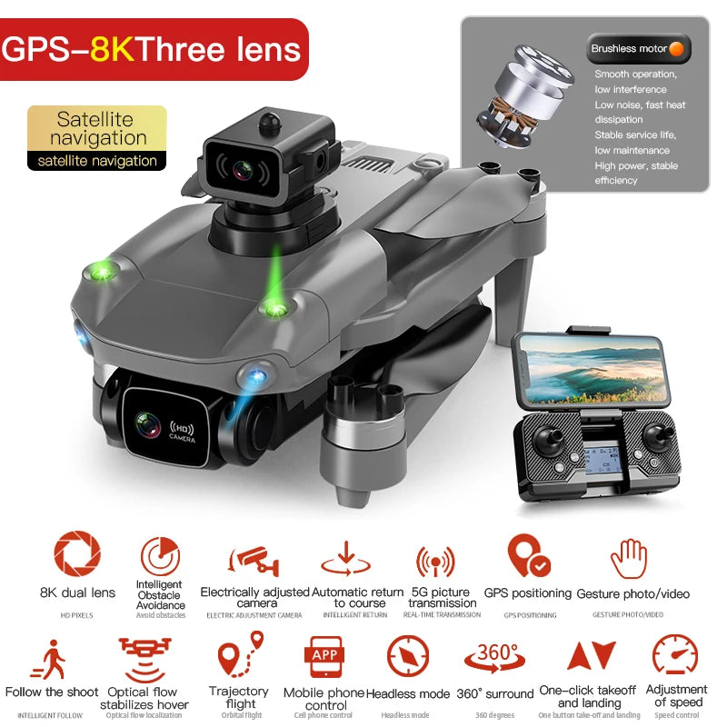 Professional RC Drone 8K Optical Flow Drone with Camera HD Camera Foldable Brushless Dron Helicopter WIFI Aerial Photography Toy