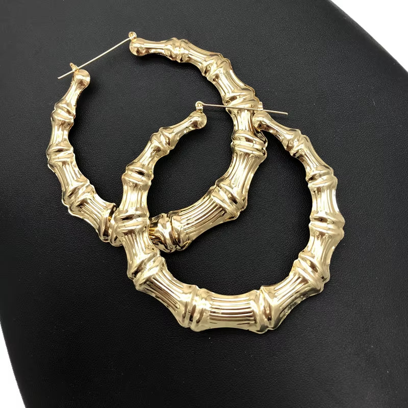 Punk Gold Sliver Color Bamboo Hoop Earrings for Women Geometric Big round Circle Bamboo Earings Bijoux Hip Hop Party Jewelry