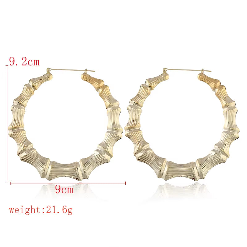 Punk Gold Sliver Color Bamboo Hoop Earrings for Women Geometric Big round Circle Bamboo Earings Bijoux Hip Hop Party Jewelry