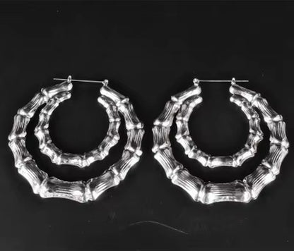 Punk Gold Sliver Color Bamboo Hoop Earrings for Women Geometric Big round Circle Bamboo Earings Bijoux Hip Hop Party Jewelry