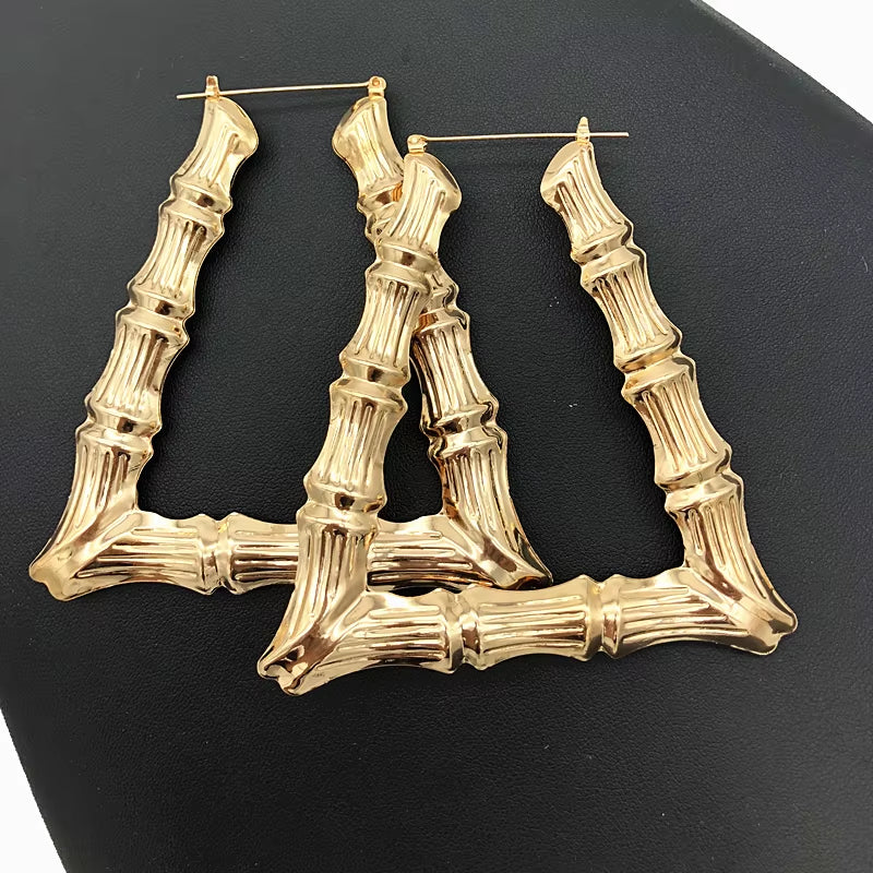 Punk Gold Sliver Color Bamboo Hoop Earrings for Women Geometric Big round Circle Bamboo Earings Bijoux Hip Hop Party Jewelry