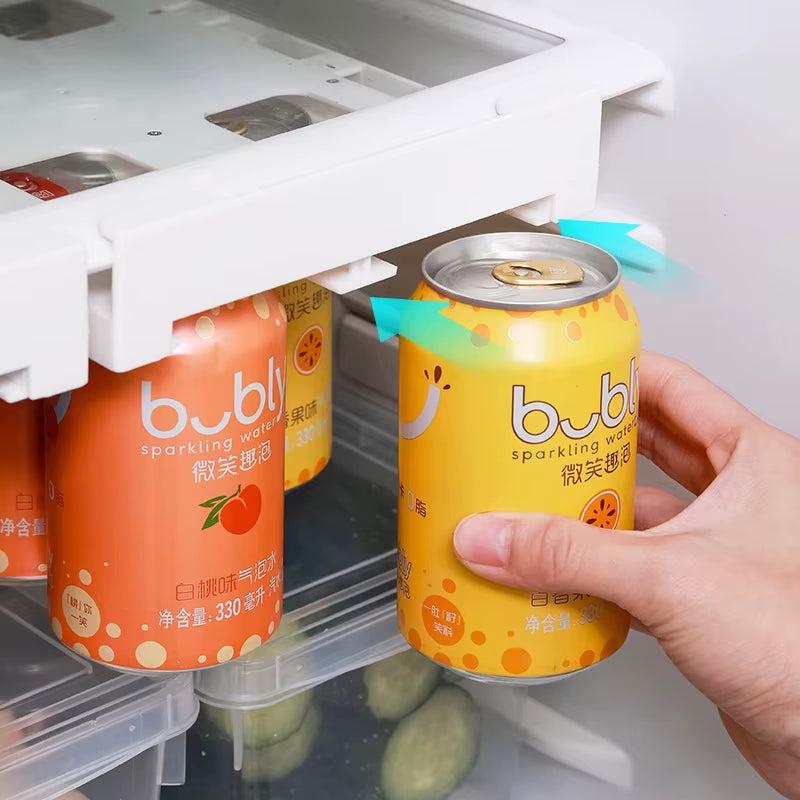 Refrigerator Storage Cabinet Drawer Soda Can Dispenser Beverage Rack Plastic Food Storage Rack for Refrigerator Cabinet Kitchen