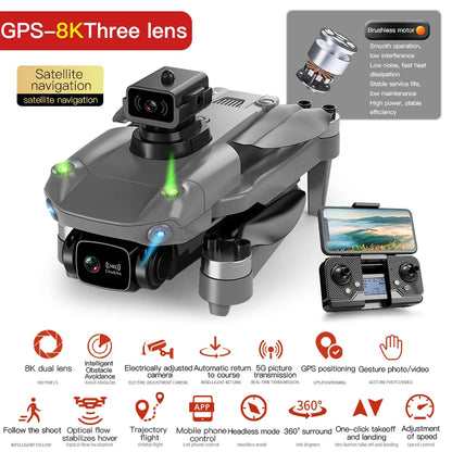 Professional RC Drone 8K Optical Flow Drone with Camera HD Camera Foldable Brushless Dron Helicopter WIFI Aerial Photography Toy