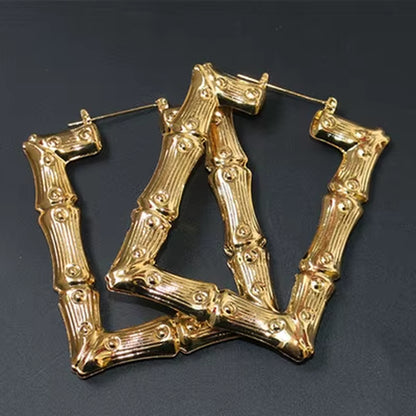 Punk Gold Sliver Color Bamboo Hoop Earrings for Women Geometric Big round Circle Bamboo Earings Bijoux Hip Hop Party Jewelry