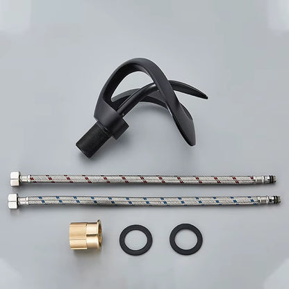 Black Bathroom Basin Taps Single Handle Waterfall Faucet Solid Brass Basin Mixer Taps Creative Hollowed Out Design Water Tap