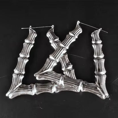 Punk Gold Sliver Color Bamboo Hoop Earrings for Women Geometric Big round Circle Bamboo Earings Bijoux Hip Hop Party Jewelry