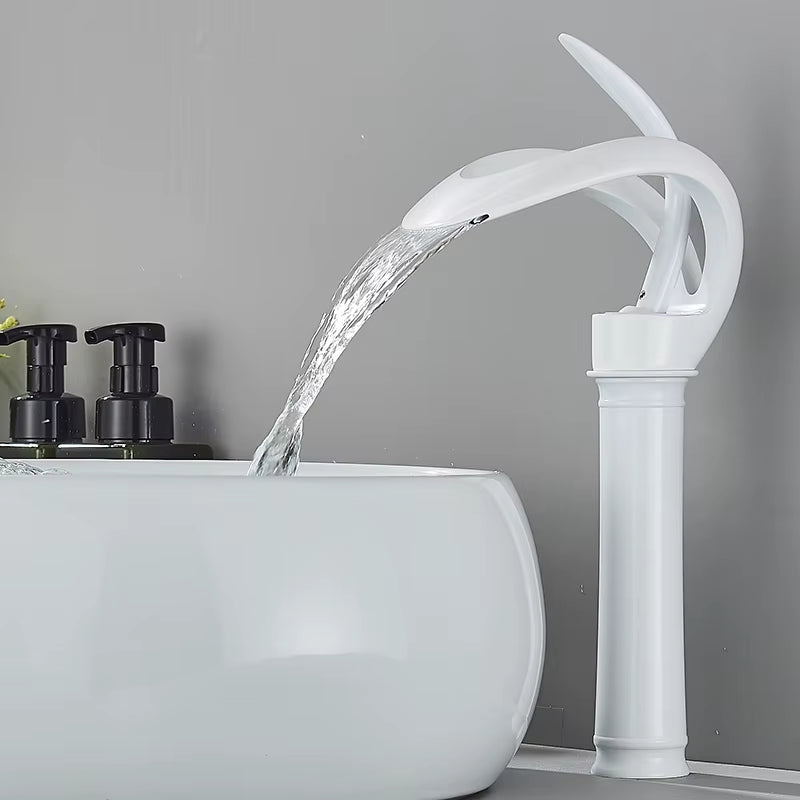Black Bathroom Basin Taps Single Handle Waterfall Faucet Solid Brass Basin Mixer Taps Creative Hollowed Out Design Water Tap