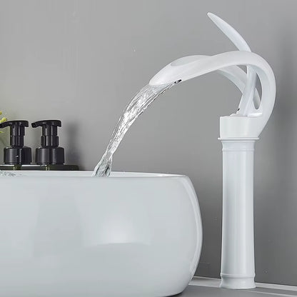 Black Bathroom Basin Taps Single Handle Waterfall Faucet Solid Brass Basin Mixer Taps Creative Hollowed Out Design Water Tap